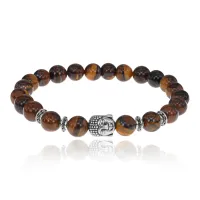 Браслет-амулет Будда с нат. камнем Тигровый глаз 8мм BSHE-01-19S