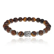 Браслет-амулет Будда с нат. камнем Тигровый глаз 8мм BSHE-01-19S