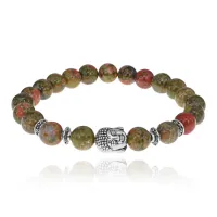 Браслет-амулет Будда с нат.камнем Унакит 8мм BSHE-01-20S