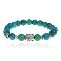 Браслет-амулет Будда с синтетическим камнем Хризоколла 8мм BSHE-01-21S