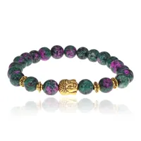 Браслет-амулет Будда с синт. камнем Цоизит 8мм BSHE-01-22G