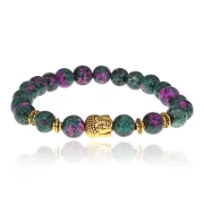 Браслет-амулет Будда с синт. камнем Цоизит 8мм BSHE-01-22G