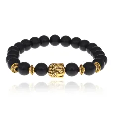 Браслет-амулет Будда с синт. камнем Шунгит 8мм BSHE-01-24G