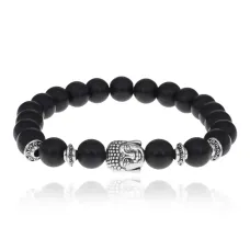 Браслет-амулет Будда с синт. камнем Шунгит 8мм BSHE-01-24S