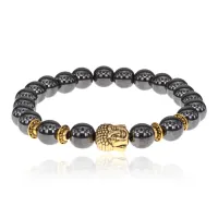 Браслет-амулет Будда с синт. камнем Гематит 8мм BSHE-01-28G