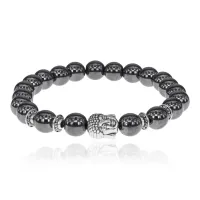 Браслет-амулет Будда с синт. камнем Гематит 8мм BSHE-01-28S
