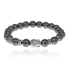 Браслет-амулет Будда с синт. камнем Гематит 8мм BSHE-01-28S