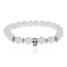 Браслет-амулет Череп с синт. камнем Сахарный кварц 8мм BSHE-02-16S