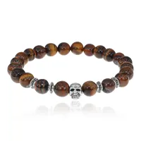 Браслет-амулет Череп с нат.камнем Тигровый глаз 8мм BSHE-02-19S