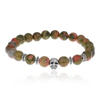 Браслет-амулет Череп с нат. камнем Унакит 8мм BSHE-02-20S