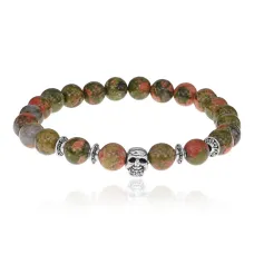 Браслет-амулет Череп с нат. камнем Унакит 8мм BSHE-02-20S