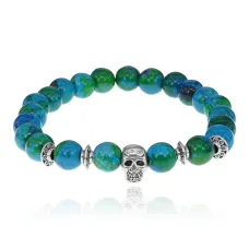 Браслет-амулет Череп с синт.камнем Хризоколла 8мм BSHE-02-21S
