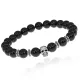 Браслет-амулет Череп с нат. камнем Черный агат 8мм BSHE-02-23S