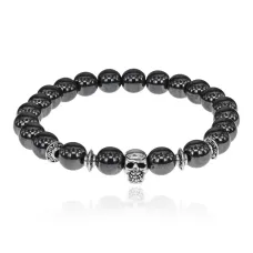 Браслет-амулет Череп с синт. камнем Гематит (не магнит.) 8мм BSHE-02-28S