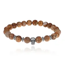 Браслет-амулет Череп с нат.камнем Песочная яшма 8мм BSHE-02-30S