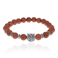 Браслет-амулет Сова с синт. камнем Коричневый авантюрин 8мм BSHE-03-01S