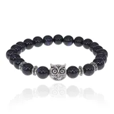 Браслет-амулет Сова с синт. камнем Синий авантюрин 8мм BSHE-03-02S