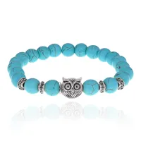 Браслет-амулет Сова с синт. камнем Бирюза 8мм BSHE-03-05S