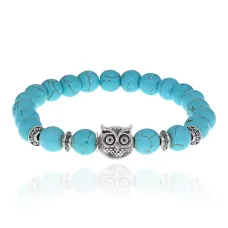 Браслет-амулет Сова с синт. камнем Бирюза 8мм BSHE-03-05S