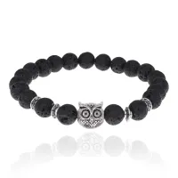 Браслет-амулет Сова с нат. камнем Лава 8мм BSHE-03-09S
