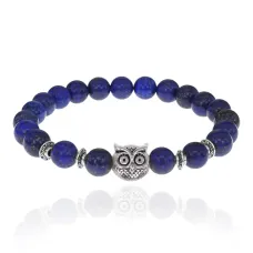 Браслет-амулет Сова с нат.камнем Лазурит 8мм BSHE-03-10S