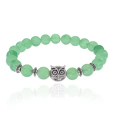 Браслет-амулет Сова с нат. камнем Нефрит 8мм BSHE-03-13S