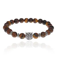 Браслет-амулет Сова с нат. камнем Тигровый глаз 8мм BSHE-03-19S