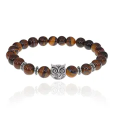 Браслет-амулет Сова с нат. камнем Тигровый глаз 8мм BSHE-03-19S