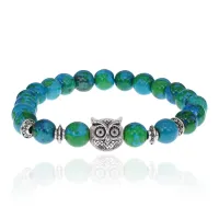 Браслет-амулет Сова с синт. камнем Хризоколла 8мм BSHE-03-21S