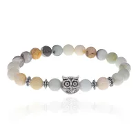 Браслет-амулет Сова с нат. камнем Амазонит 8мм BSHE-03-26S