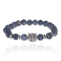 Браслет-амулет Сова с нат. камнем синий Африканский агат 8мм BSHE-03-27S