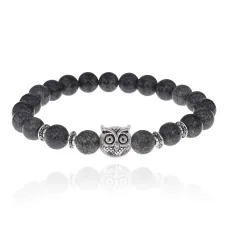 Браслет-амулет Сова с нат.камнем Змеевик 8мм BSHE-03-29S