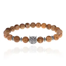 Браслет-амулет Сова с нат.камнем Песочная яшма 8мм BSHE-03-30S