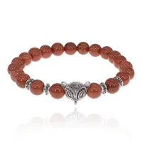 Браслет-амулет Лиса с синт. камнем Коричневый авантюрин 8 мм BSHE-04-01S