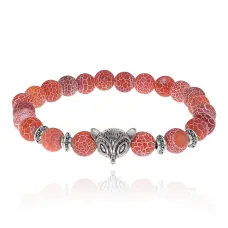 Браслет-амулет Лиса с нат. камнем Африканский агат 8мм BSHE-04-04S