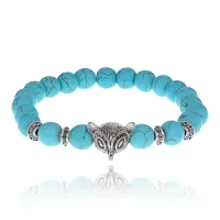Браслет-амулет Лиса с синт. камнем Бирюза 8мм BSHE-04-05S