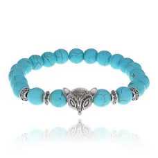 Браслет-амулет Лиса с синт. камнем Бирюза 8мм BSHE-04-05S