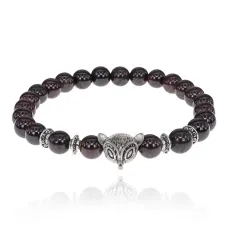 Браслет-амулет Лиса с нат. камнем Гранат 7,5 мм BSHE-04-06S