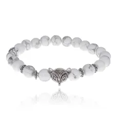 Браслет-амулет Лиса с нат.камнем Кахолонг 8мм BSHE-04-07S