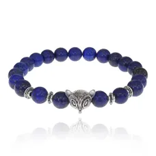 Браслет-амулет Лиса с нат. камнем Лазурит 8мм BSHE-04-10S