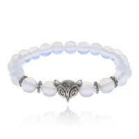 Браслет-амулет Лиса с синт. камнем Лунный камень 8мм BSHE-04-11S