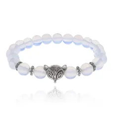 Браслет-амулет Лиса с синт. камнем Лунный камень 8мм BSHE-04-11S