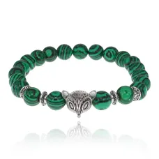 Браслет-амулет Лиса с синт. камнем Малахит 8мм BSHE-04-12S