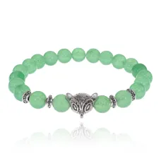 Браслет-амулет Лиса с нат. камнем Нефрит 8мм BSHE-04-13S