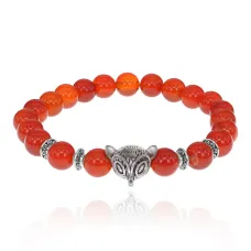 Браслет-амулет Лиса с нат.камнем Сердолик 8мм BSHE-04-17S