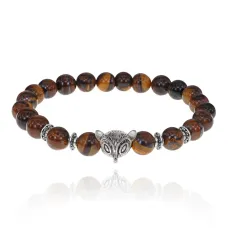 Браслет-амулет Лиса с нат.камнем Тигровый глаз 8мм BSHE-04-19S