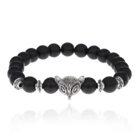 Браслет-амулет Лиса с синт. камнем Шунгит 8мм BSHE-04-24S
