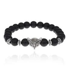 Браслет-амулет Лиса с синт. камнем Шунгит 8мм BSHE-04-24S