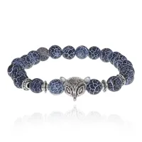 Браслет-амулет Лиса с нат. камнем синий Африканский агат 8мм BSHE-04-27S