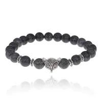 Браслет-амулет Лиса с нат.камнем Змеевик 8мм BSHE-04-29S